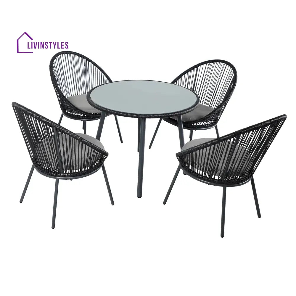 Votion Outdoor Patio Seating Set 4 Chairs and 1 Table Set (Black) - Coffee Table Sets