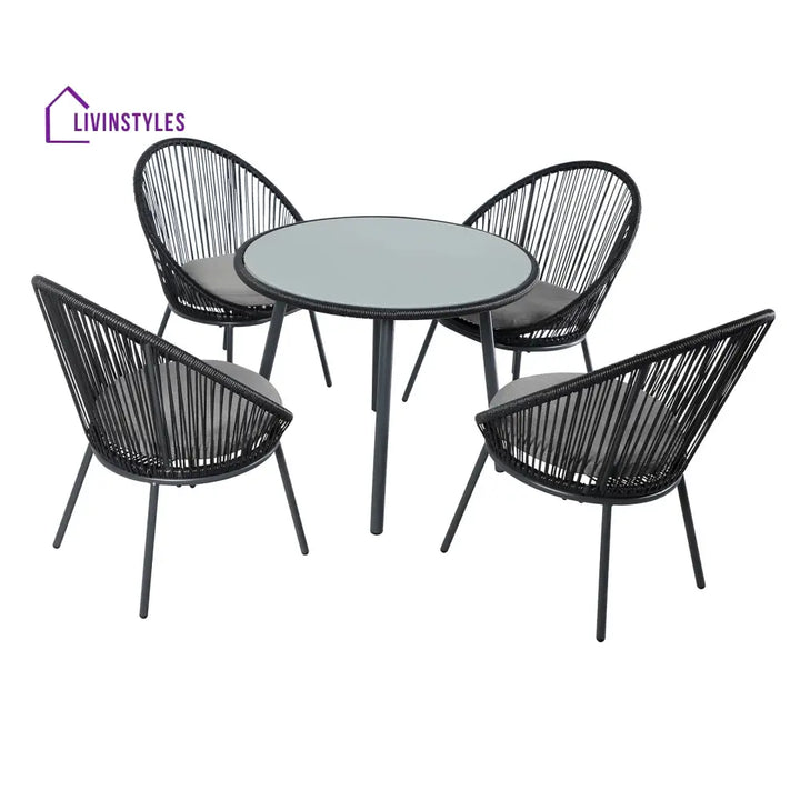 Votion Outdoor Patio Seating Set 4 Chairs and 1 Table Set (Black) - Coffee Table Sets