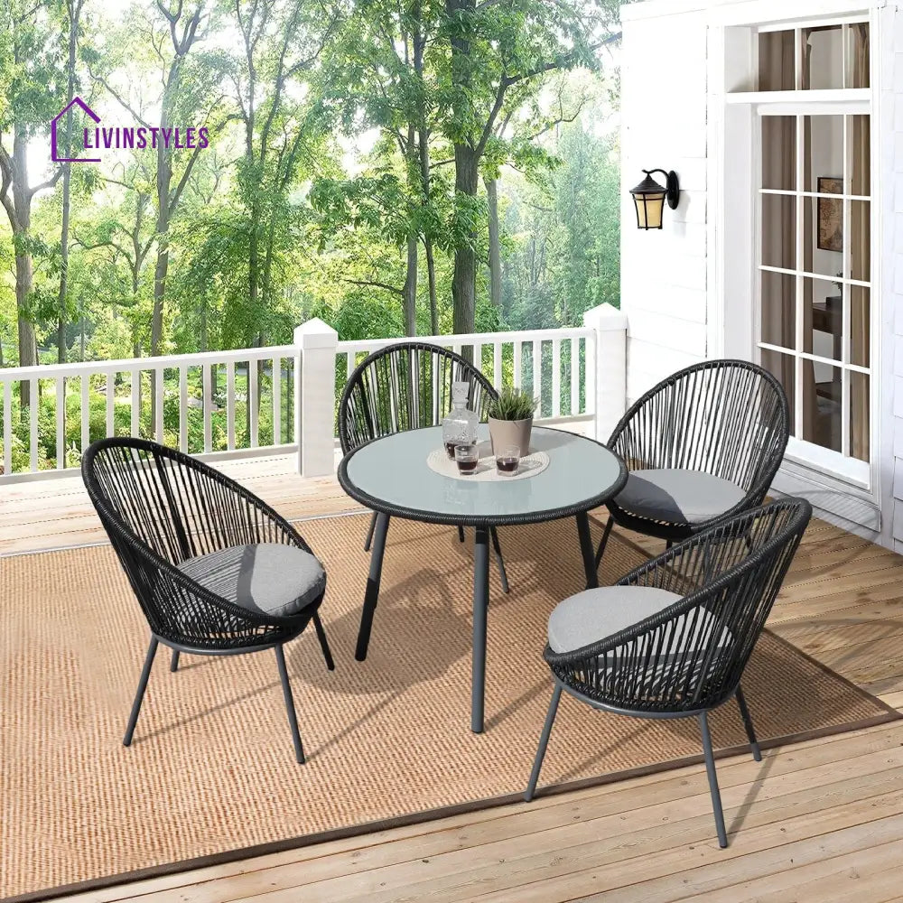 Votion Outdoor Patio Seating Set 4 Chairs and 1 Table Set (Black) - Coffee Table Sets