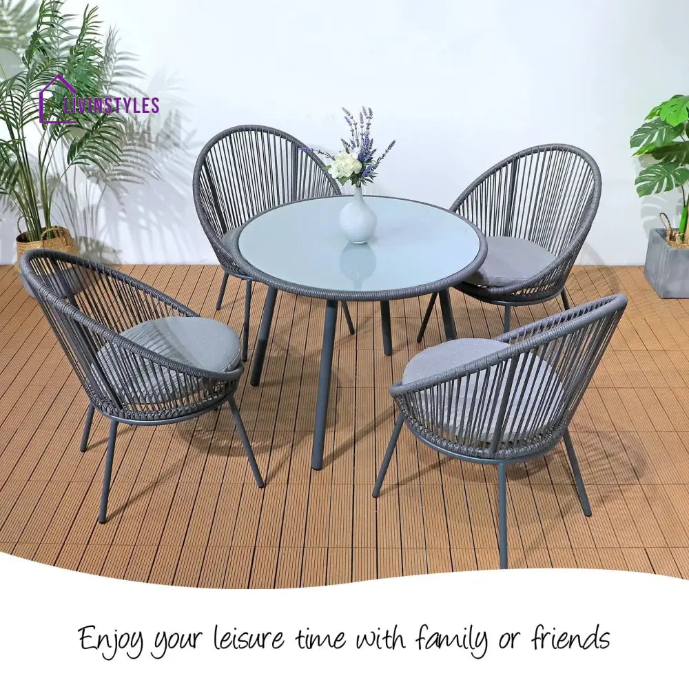 Votion Outdoor Patio Seating Set 4 Chairs and 1 Table Set (Grey) - Coffee Table Sets