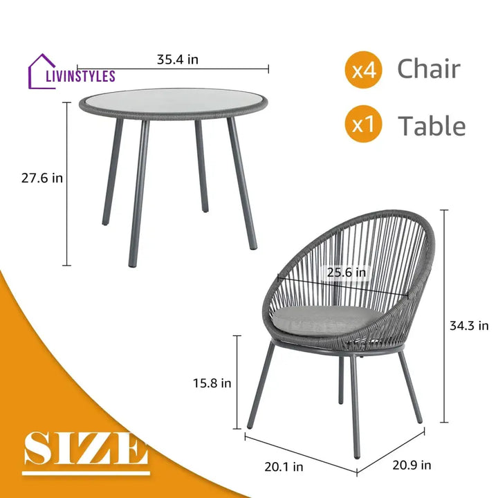 Votion Outdoor Patio Seating Set 4 Chairs and 1 Table Set (Grey) - Coffee Table Sets