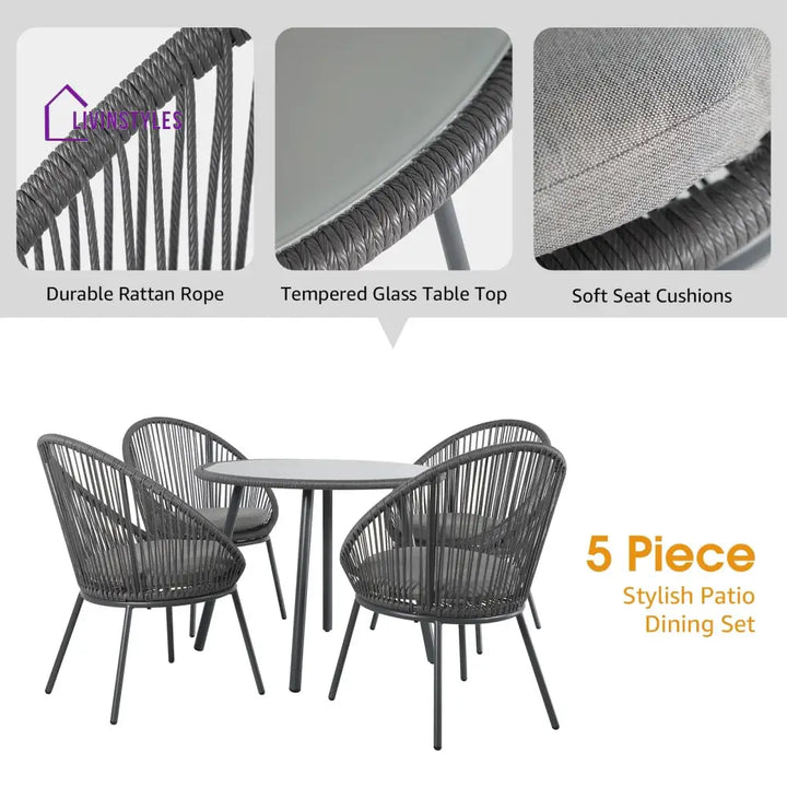 Votion Outdoor Patio Seating Set 4 Chairs and 1 Table Set (Grey) - Coffee Table Sets