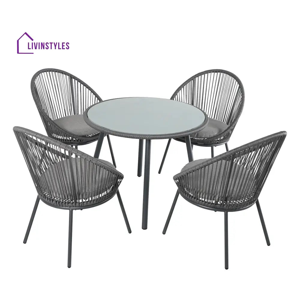 Votion Outdoor Patio Seating Set 4 Chairs and 1 Table Set (Grey) - Coffee Table Sets