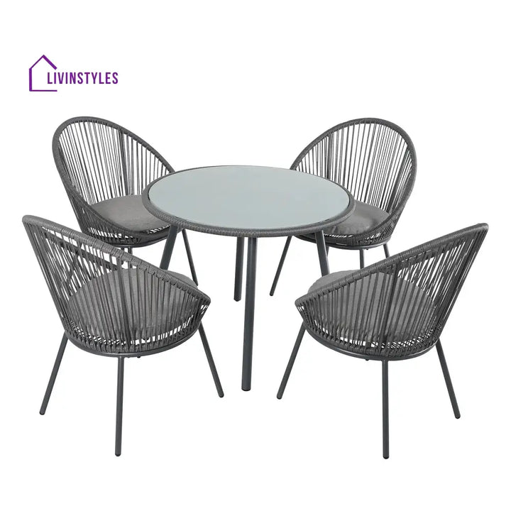 Votion Outdoor Patio Seating Set 4 Chairs and 1 Table Set (Grey) - Coffee Table Sets
