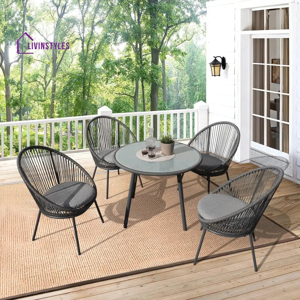 Votion Outdoor Patio Seating Set 4 Chairs and 1 Table Set (Grey) - Coffee Table Sets