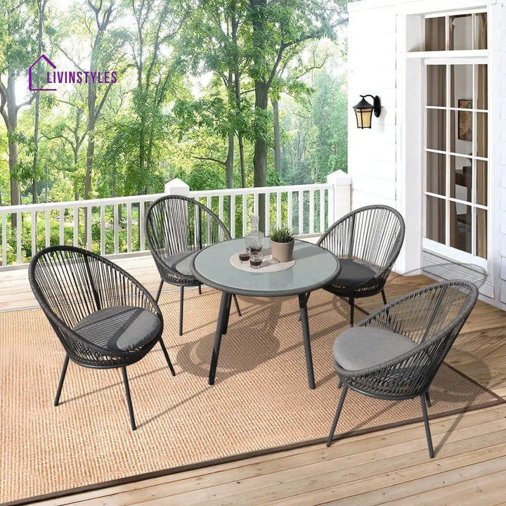 Votion Outdoor Patio Seating Set 4 Chairs and 1 Table Set (Grey) - Coffee Table Sets