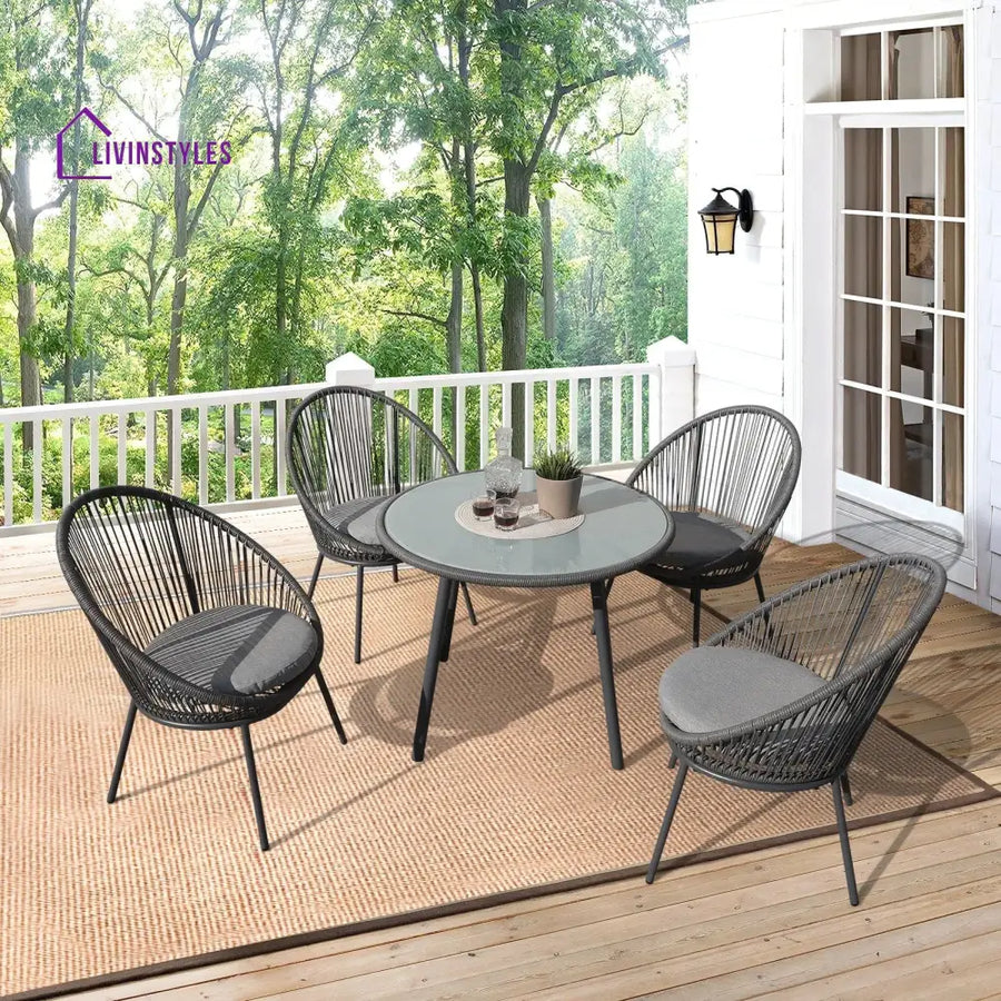 Votion Outdoor Patio Seating Set 4 Chairs and 1 Table Set (Grey) - Coffee Table Sets