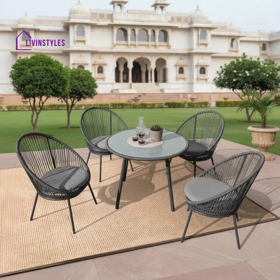 Votion Outdoor Patio Seating Set 4 Chairs and 1 Table Set (Grey) - Coffee Table Sets