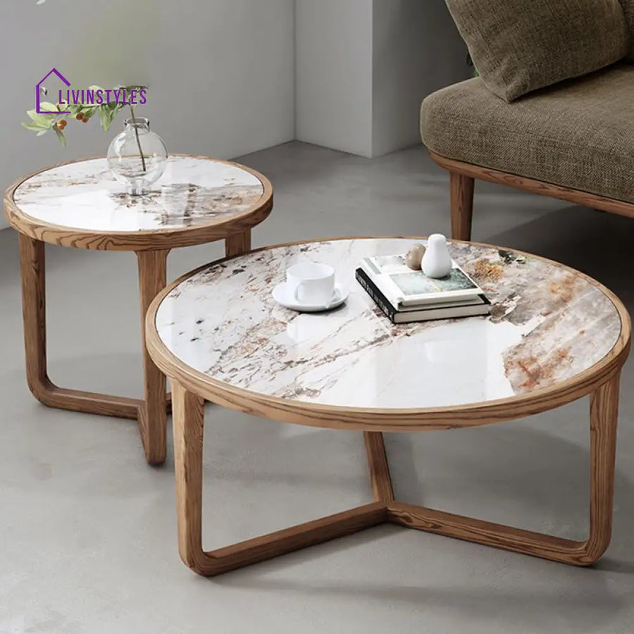 Vrishti Wooden Frame and Ceramic Marble Top Coffee Table for Living Room