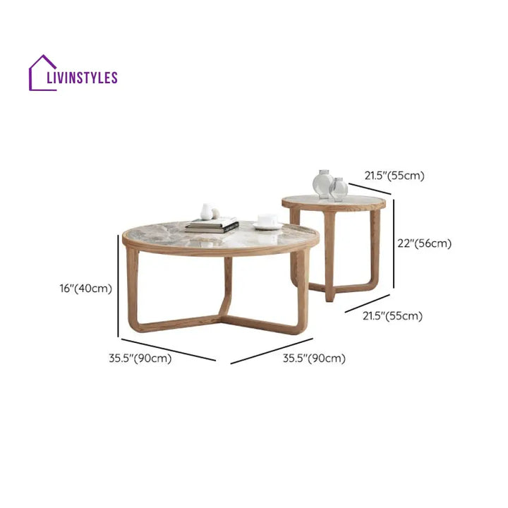 Vrishti Wooden Frame and Ceramic Marble Top Coffee Table for Living Room