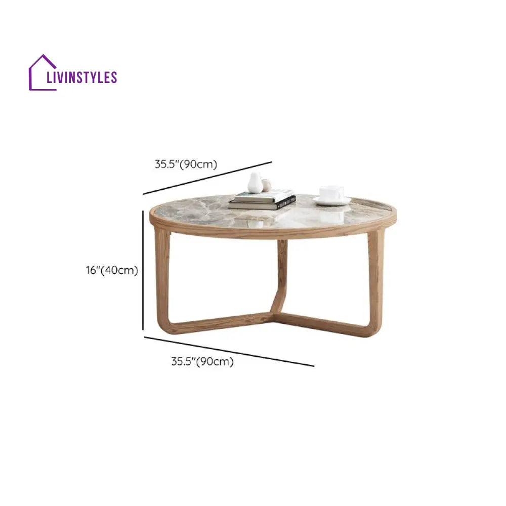 Vrishti Wooden Frame and Ceramic Marble Top Coffee Table for Living Room