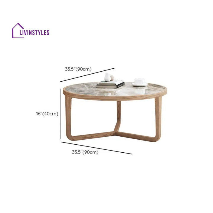 Vrishti Wooden Frame and Ceramic Marble Top Coffee Table for Living Room
