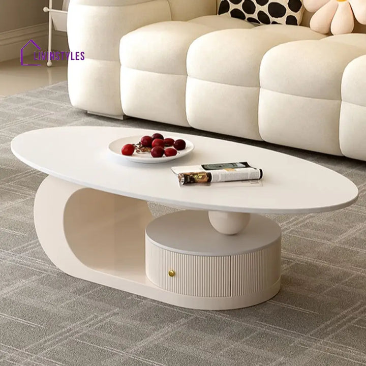 Vritika Stainless Steel Frame Coffee Table in Cream White Finish for Living Room - Single Big Table