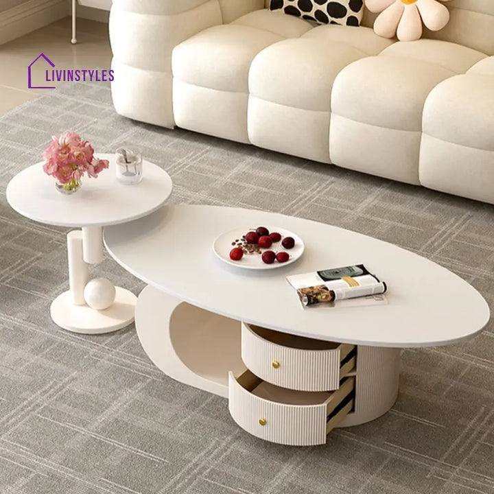 Vritika Stainless Steel Frame Coffee Table in Cream White Finish for Living Room - Single Big Table