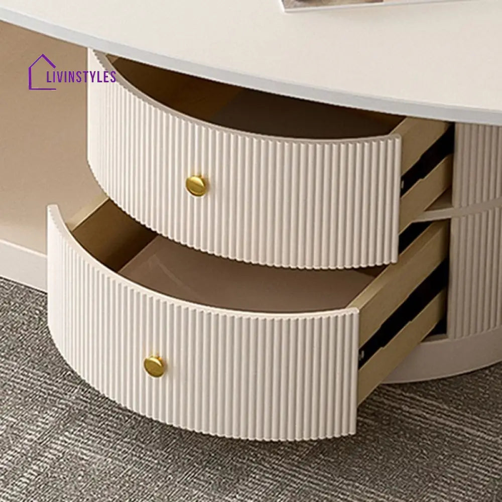 Vritika Stainless Steel Frame Coffee Table in Cream White Finish for Living Room - Single Big Table