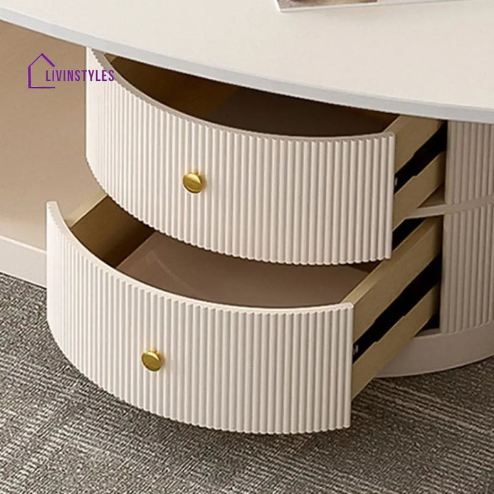 Vritika Stainless Steel Frame Coffee Table in Cream White Finish for Living Room - Single Big Table