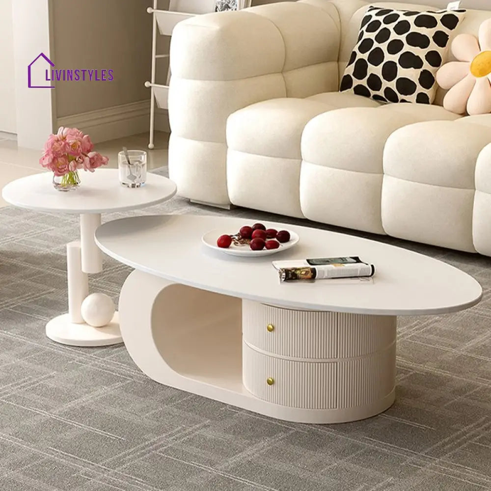 Vritika Stainless Steel Frame Coffee Table in Cream White Finish for Living Room - Single Big Table