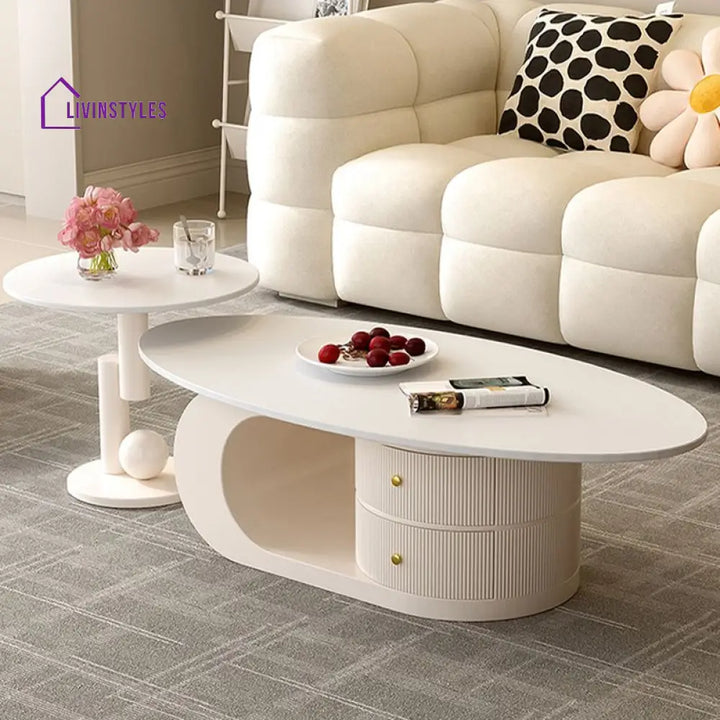 Vritika Stainless Steel Frame Coffee Table in Cream White Finish for Living Room - Single Big Table