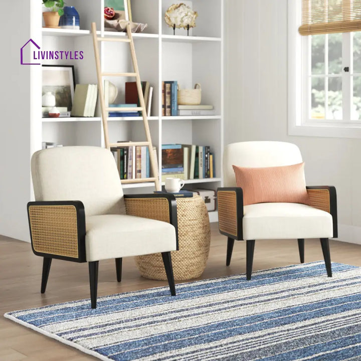 Vritti Solid Wood and Fabric Arm Chair | Living Room Chair | Lounge Chair