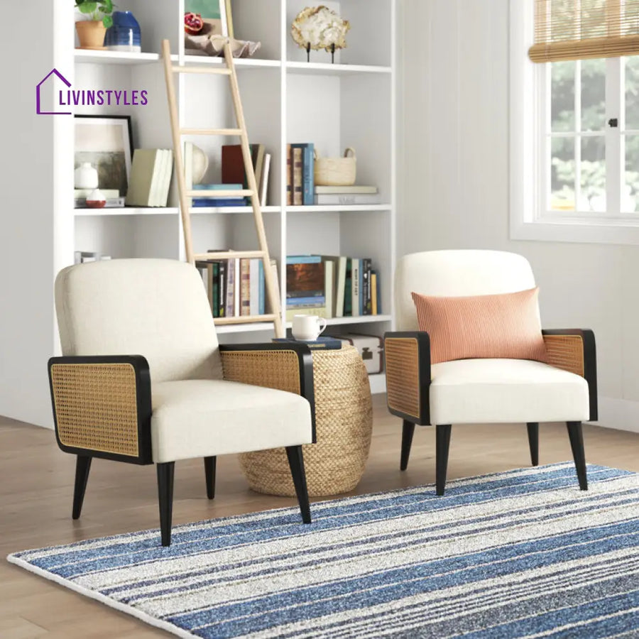 Vritti Solid Wood and Fabric Arm Chair | Living Room Chair | Lounge Chair