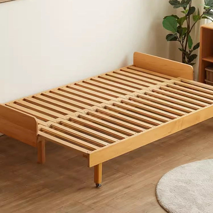 Japandi Pull Out Solid Beech Wood Day Bed SOFA WIDTH 65CM/BED WIDTH 112CM / ONLY BED FRAME(WITHOUT ANY SOFT MATERIAL)