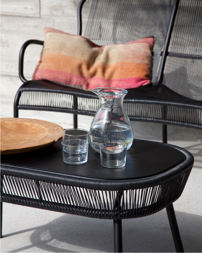 Oliver Outdoor Sofa Set 2 Seater , 2 Single seater and 1 Center Table Set (Black) Braided & Rope