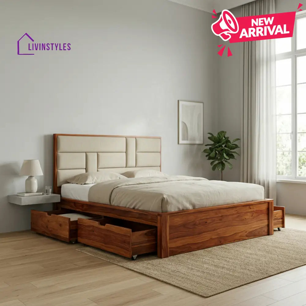 Wade Premium Sheesham Wood Bed with Fabric Headboard