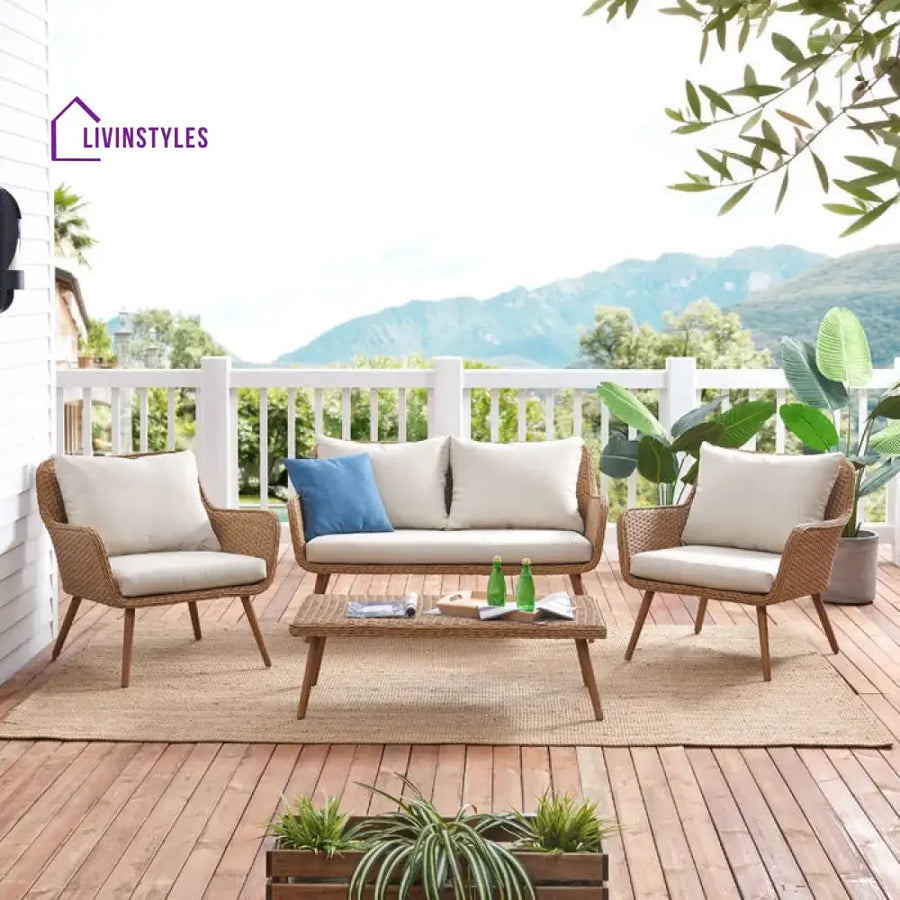 Wagner Outdoor Sofa Set 2 Seater 2 Single seater and 1 Center Table (Brown + Beige) - Sofa Sets