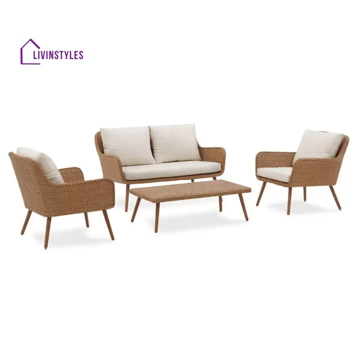 Wagner Outdoor Sofa Set 2 Seater 2 Single seater and 1 Center Table (Brown + Beige) - Sofa Sets