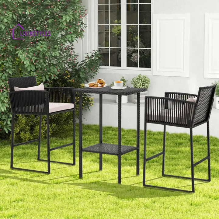 Walburga Outdoor Rattan Wicker Bar Set With 2-Tier Table - Bar Set