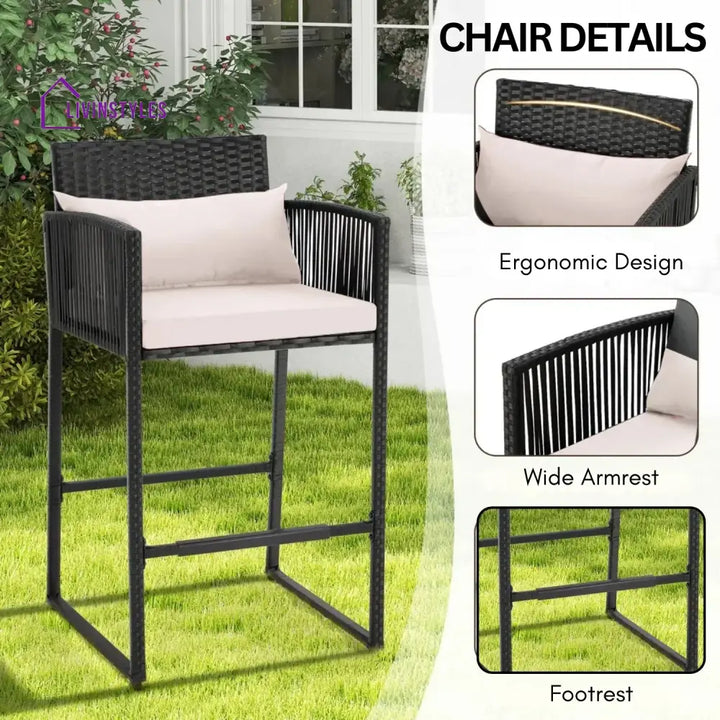Walburga Outdoor Rattan Wicker Bar Set With 2-Tier Table - Bar Set