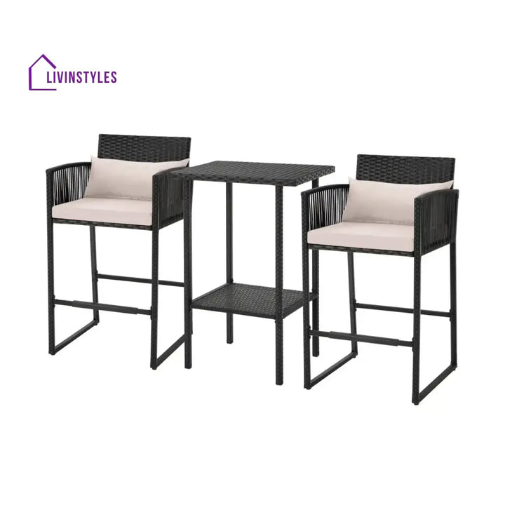 Walburga Outdoor Rattan Wicker Bar Set With 2-Tier Table - Bar Set