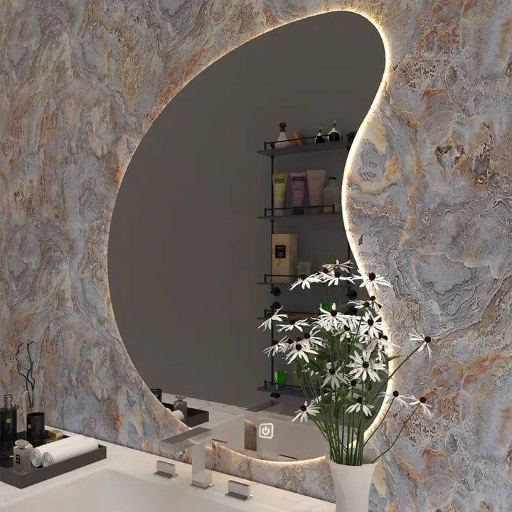Abstract Curve LED Backlit Smart Bathroom Mirror
