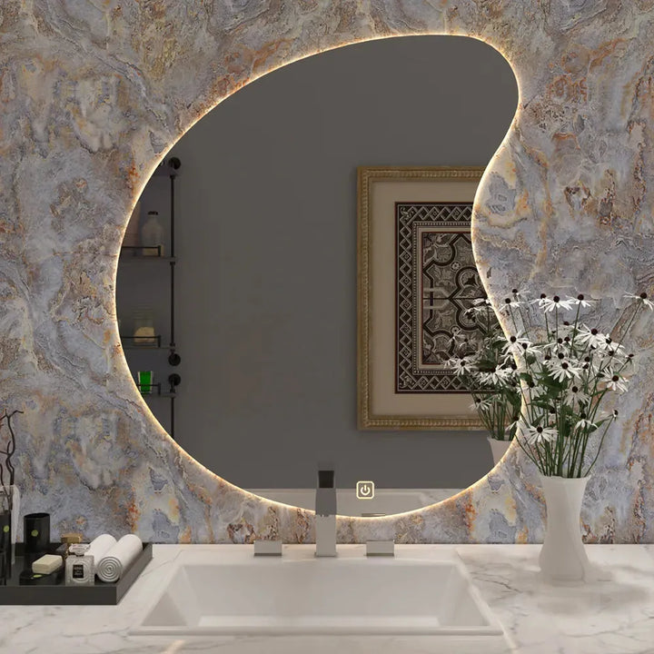 Abstract Curve LED Backlit Smart Bathroom Mirror