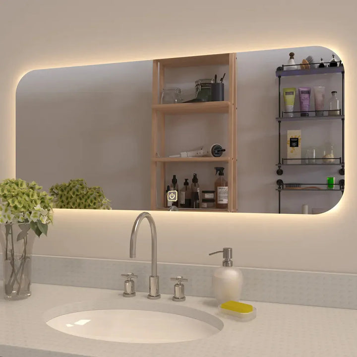 LumoGlow Horizon – LED Backlit Rectangular Bathroom Mirror (32 x 14 Inch)