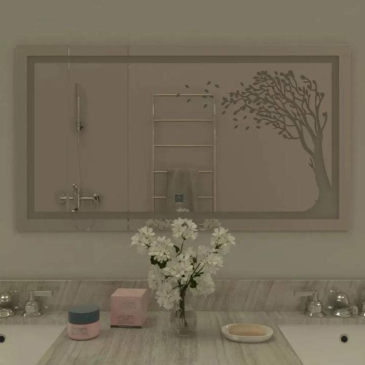 Decorative LED Bathroom Mirror with Touch Control and Tree Design.