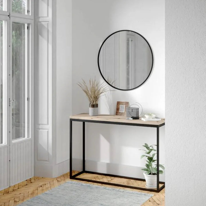 Black Bordered Minimalist Round Wall Mirror