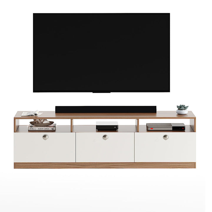 Kiara Modern TV Stand & Showcase for 65 Inch TVs - Exotic Teak and White