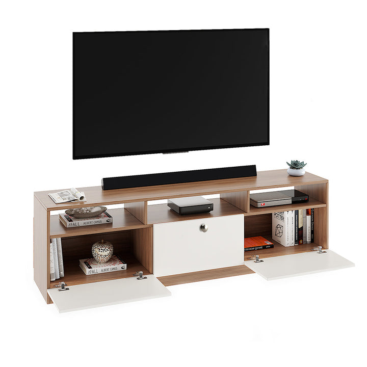 Kiara Modern TV Stand & Showcase for 65 Inch TVs - Exotic Teak and White
