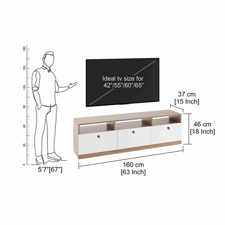 Kiara Modern TV Stand & Showcase for 65 Inch TVs - Exotic Teak and White