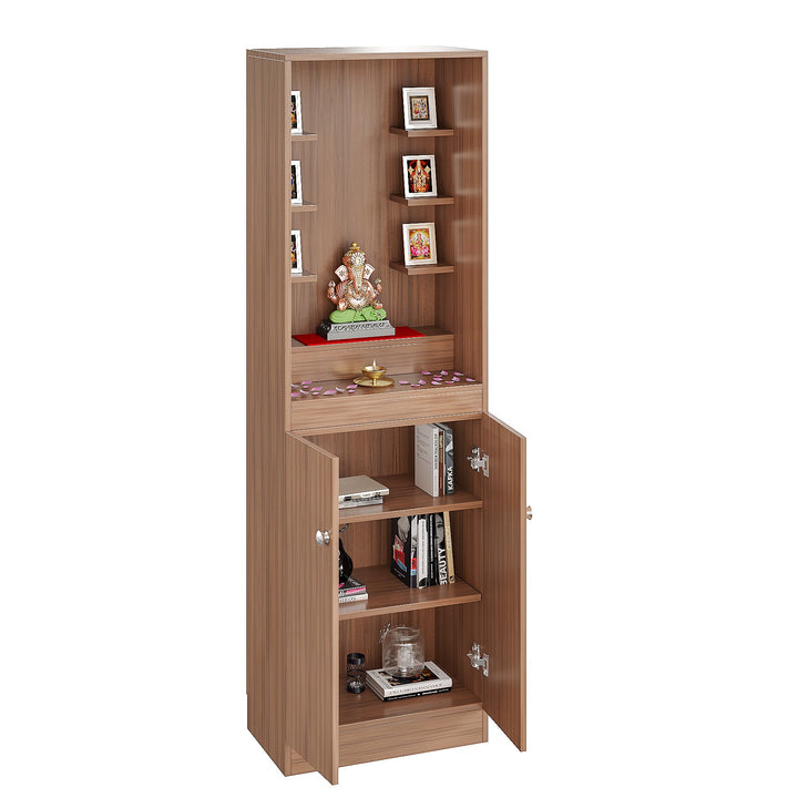 Tanya Pooja Mandir for Home, Modern Temple for Home & Office, Prayer Cabinet Puja Stand Shelf in Exotic Teak Finish