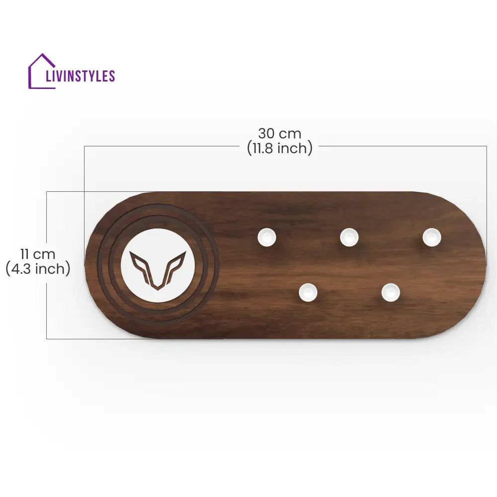 Walrore Wall Mounted Decor Key Holder Hanger with 5 Knobs and a Wolf Emblem for Living Room Home Furniture (Brown Maple