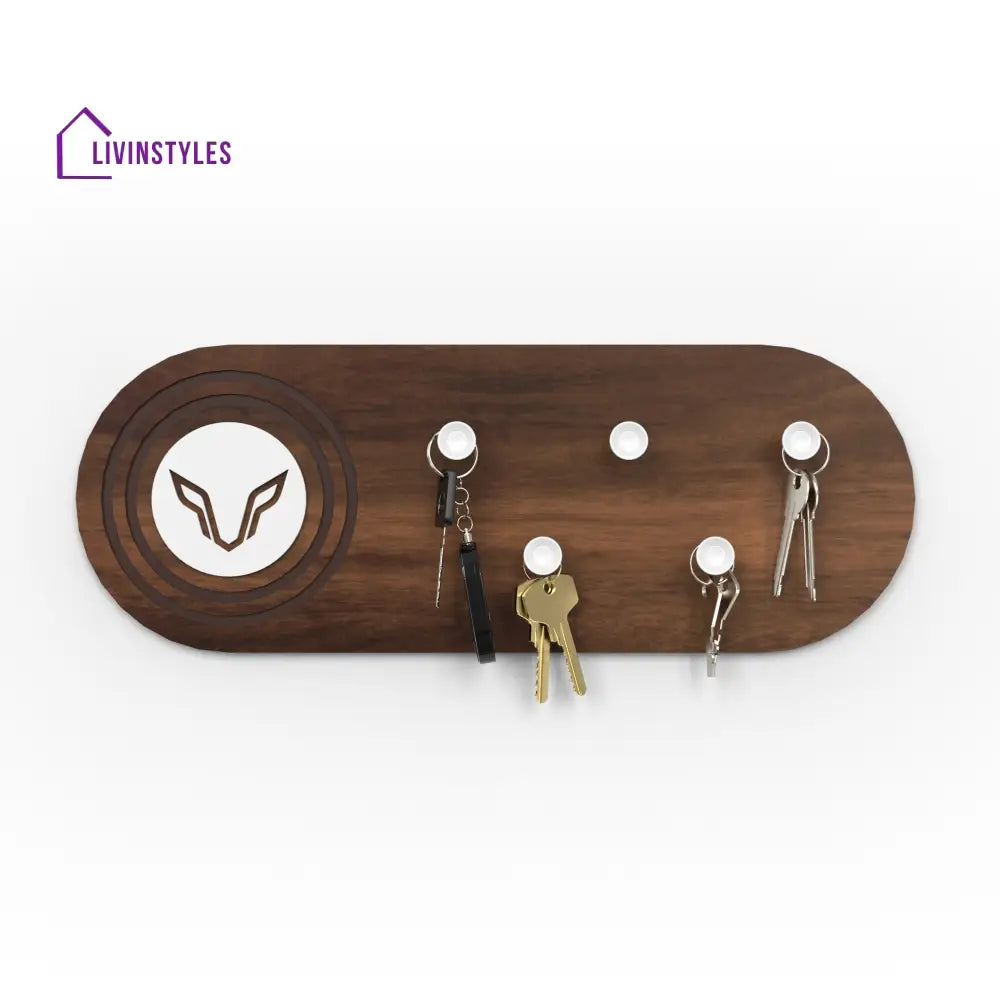 Walrore Wall Mounted Decor Key Holder Hanger with 5 Knobs and a Wolf Emblem for Living Room Home Furniture (Brown Maple