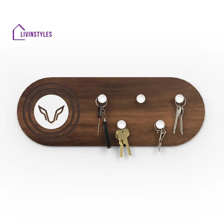 Walrore Wall Mounted Decor Key Holder Hanger with 5 Knobs and a Wolf Emblem for Living Room Home Furniture (Brown Maple