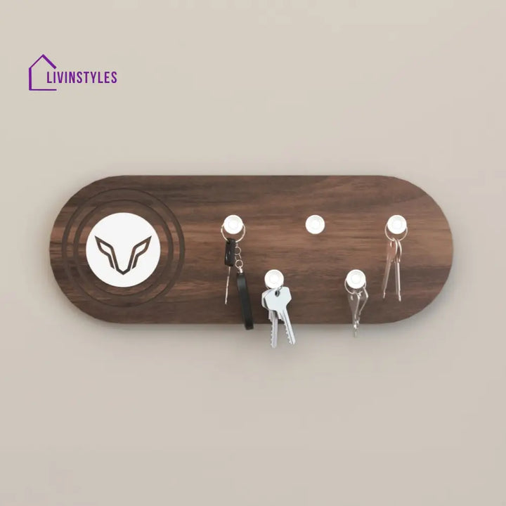 Walrore Wall Mounted Decor Key Holder Hanger with 5 Knobs and a Wolf Emblem for Living Room Home Furniture (Brown Maple