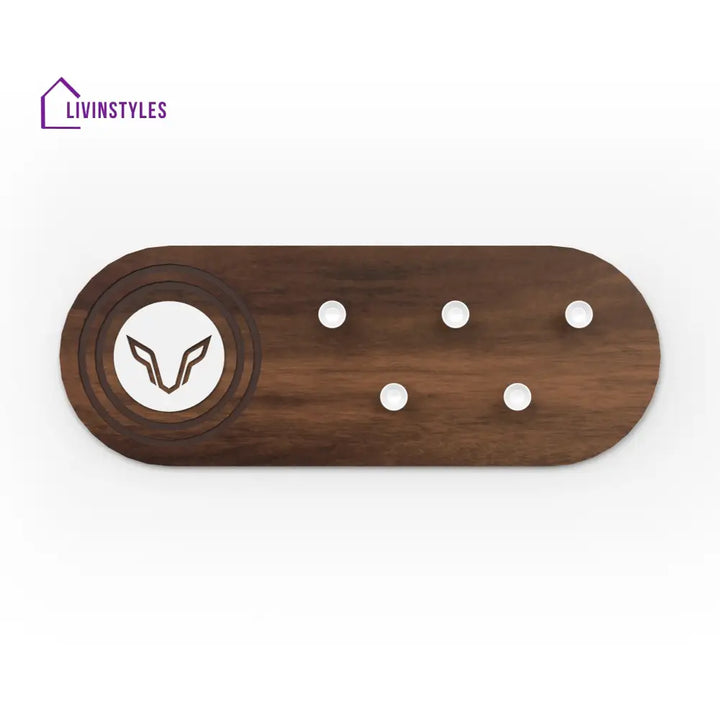 Walrore Wall Mounted Decor Key Holder Hanger with 5 Knobs and a Wolf Emblem for Living Room Home Furniture (Brown Maple