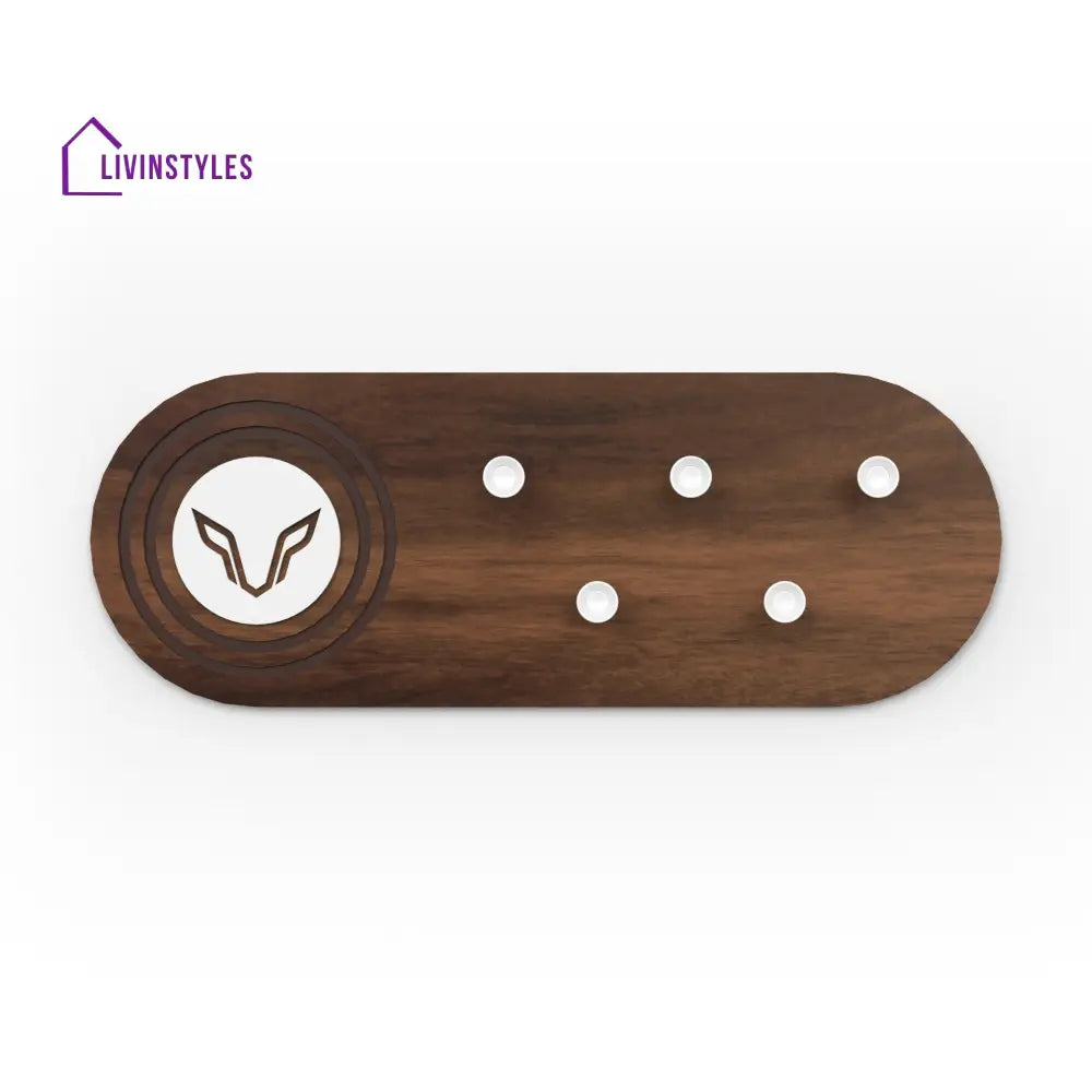 Walrore Wall Mounted Decor Key Holder Hanger with 5 Knobs and a Wolf Emblem for Living Room Home Furniture (Brown Maple