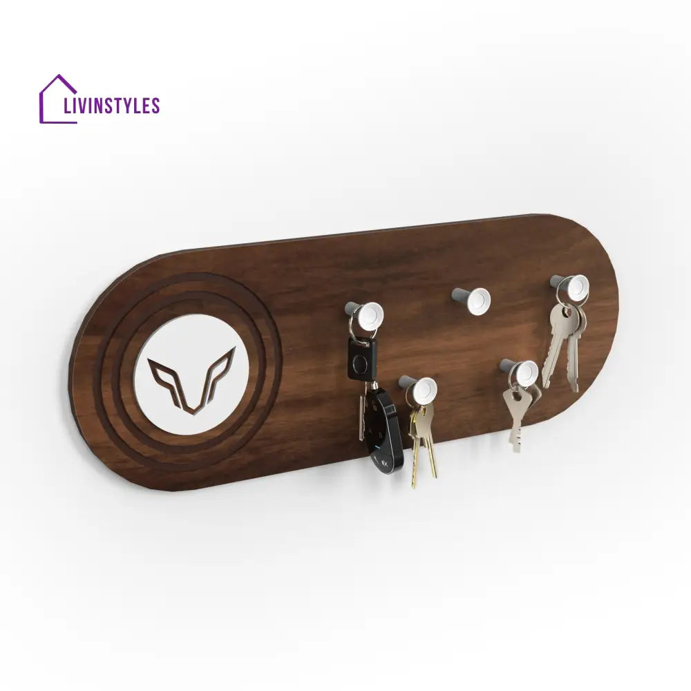 Walrore Wall Mounted Decor Key Holder Hanger with 5 Knobs and a Wolf Emblem for Living Room Home Furniture (Brown Maple