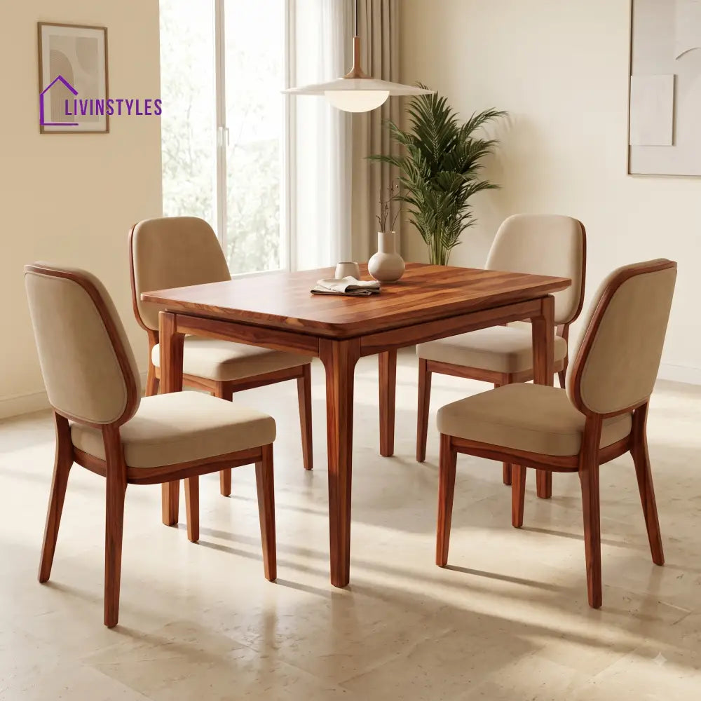 Walter Premium Solid Wood 4 Seater Dining Table Set