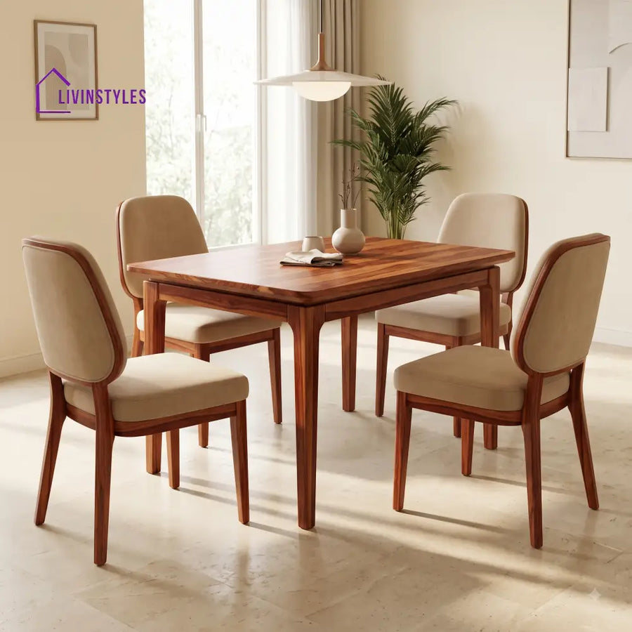 Walter Premium Solid Wood 4 Seater Dining Table Set